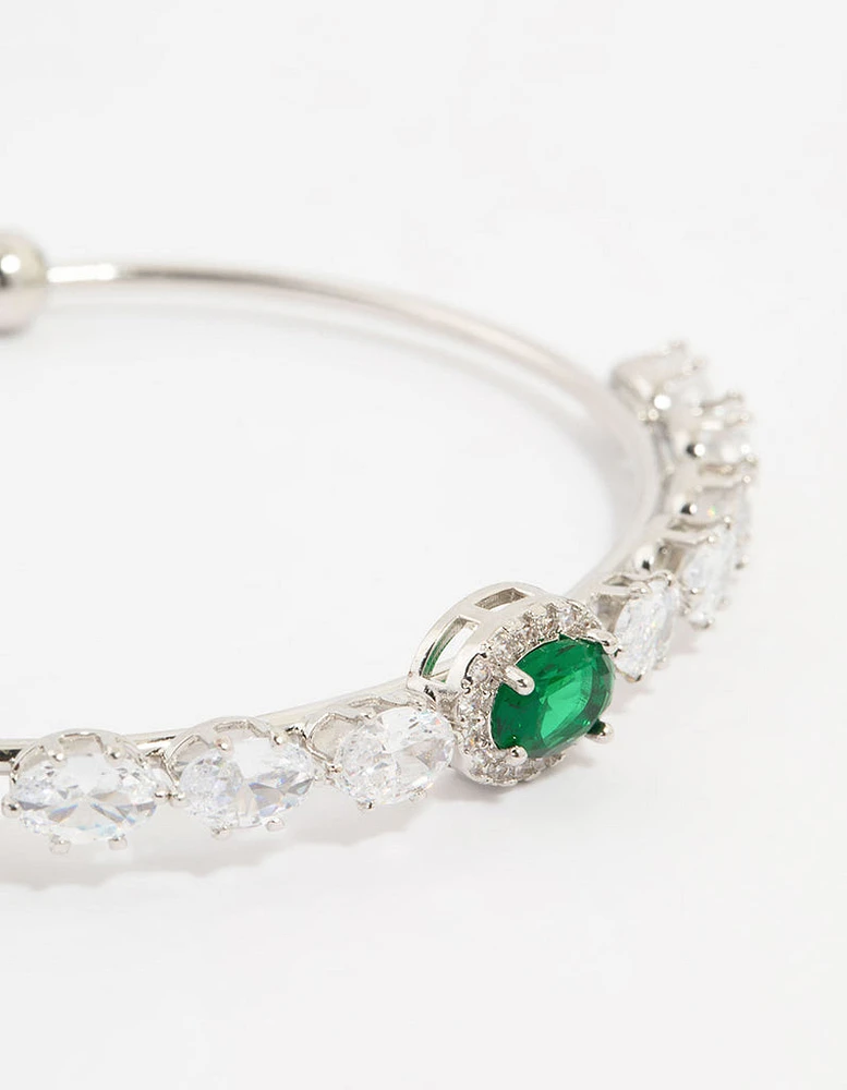 Silver Green Cubic Zirconia Marquise Wrist Cuff