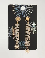 Gold Happy New Years Eve Diamante Drop Earrings