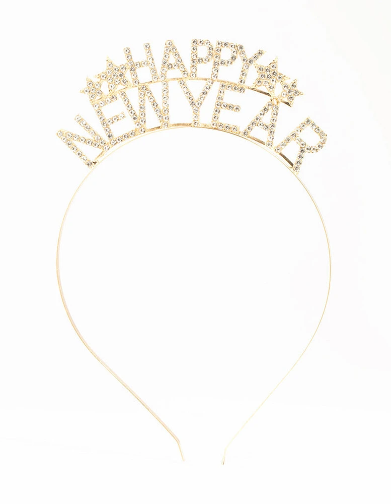 Gold Happy New Year Diamante Headband