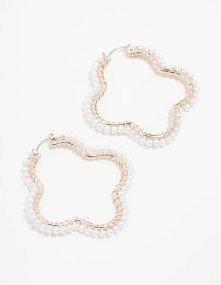 Rose Gold Clover & Pearl Hoop Earrings