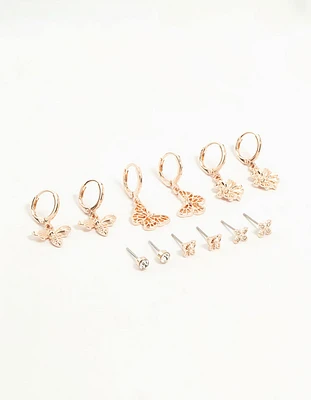 Rose Gold Butterfly & Bee Earrings 6-Pack