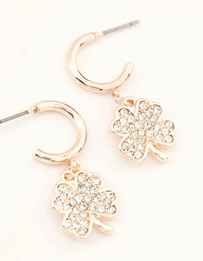 Rose Gold Flower & Clover Hoop Earrings 3-Pack