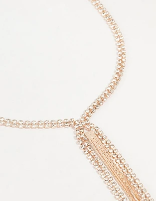 Rose Gold Diamante Tassel Y-Necklace