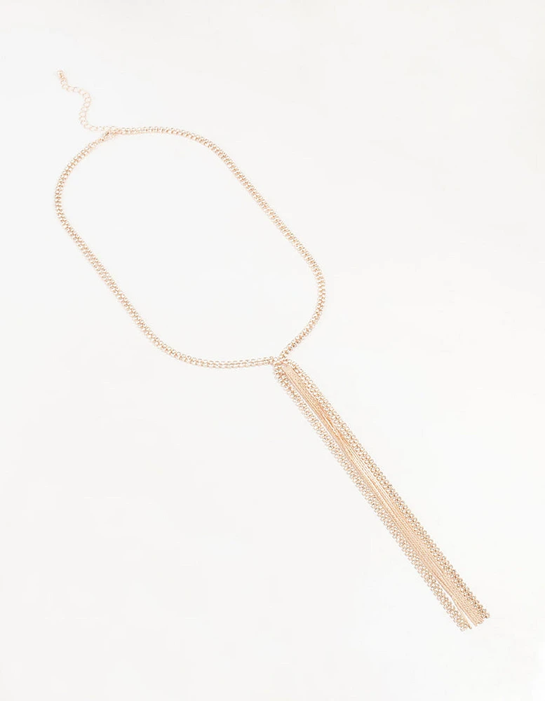 Rose Gold Diamante Tassel Y-Necklace