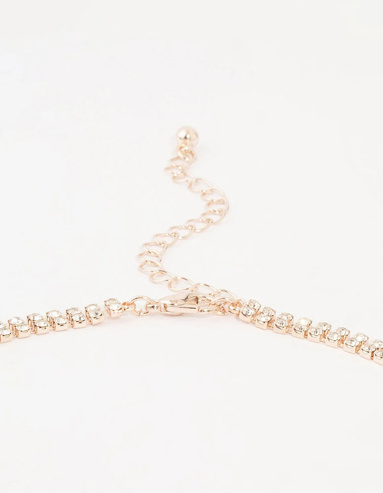 Rose Gold Diamante Tassel Y-Necklace