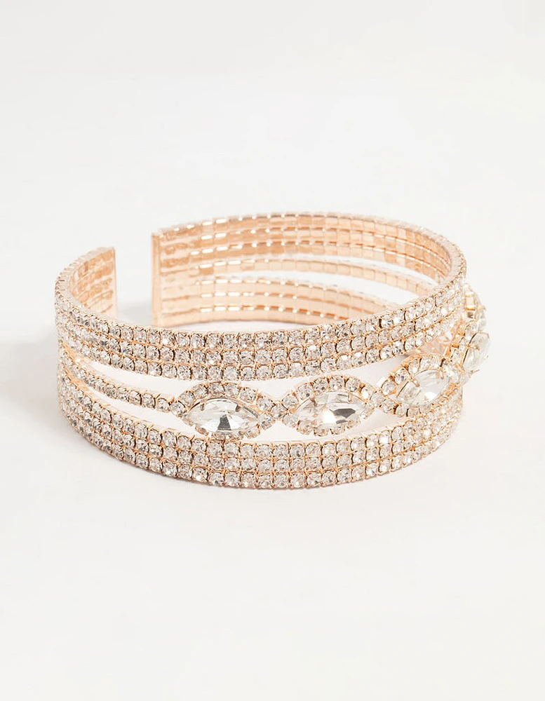 Rose Gold Diamante Marquise Wrist Cuff