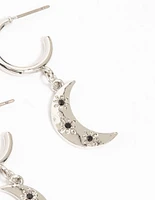 Silver Heart, Moon & Star Hoop Earrings 3-Pack