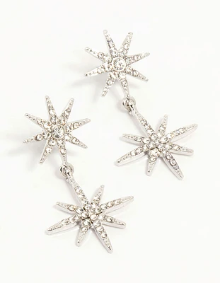 Silver Plated Diamante Star Drop Earrings