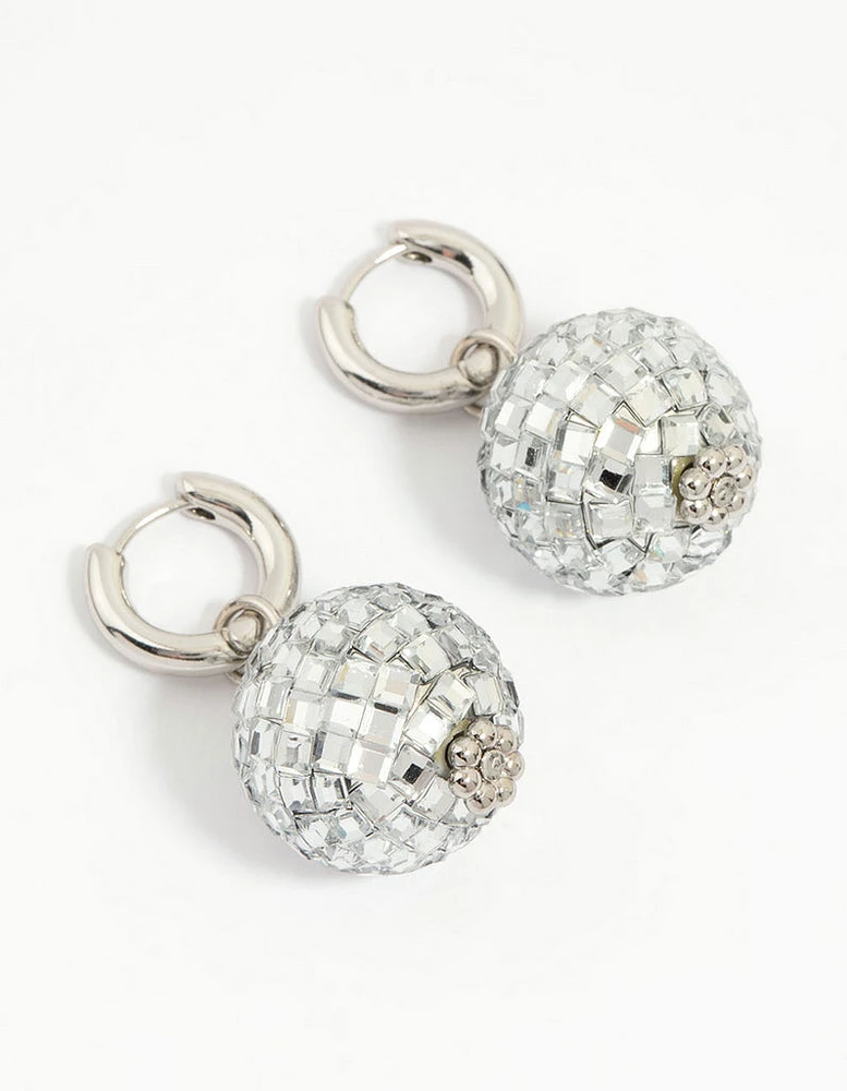 Silver Disco Ball Drop Earrings