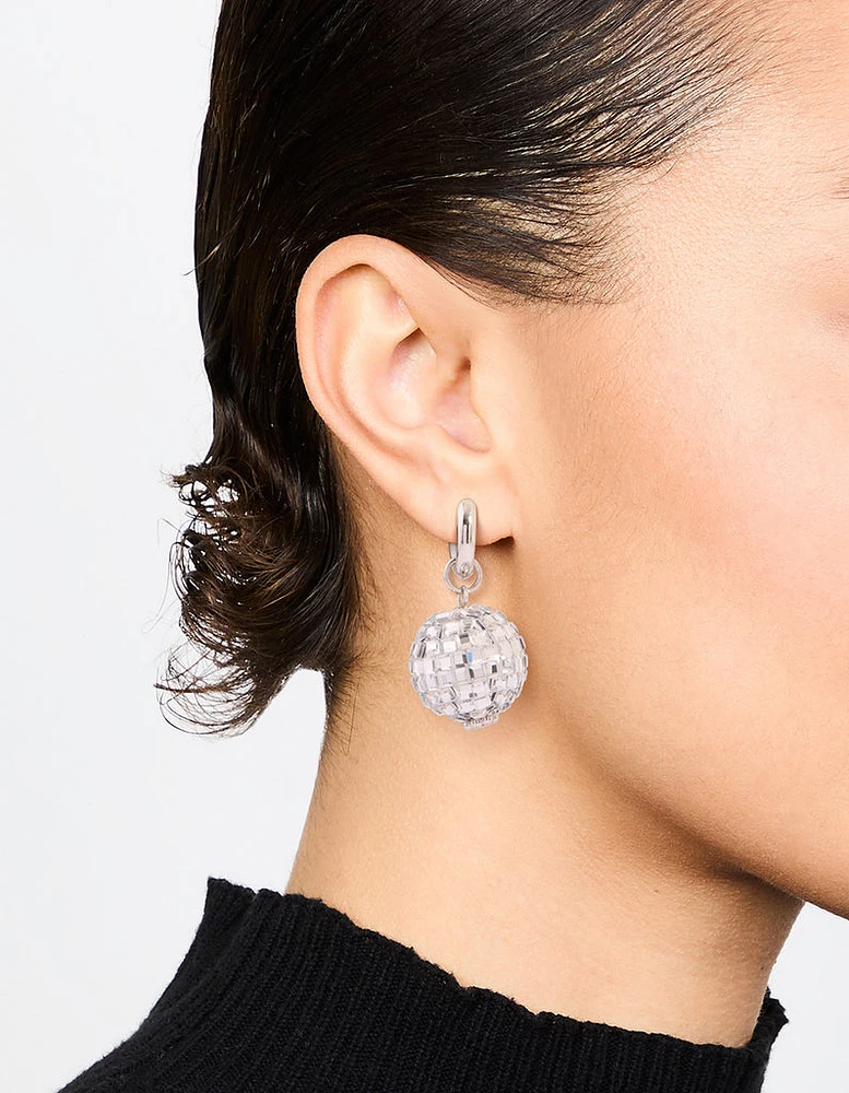 Silver Disco Ball Drop Earrings