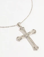 Silver Bold Diamante Cross Necklace