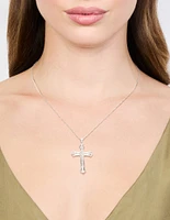 Silver Bold Diamante Cross Necklace