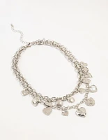 Silver Layered Heart Charm Necklace