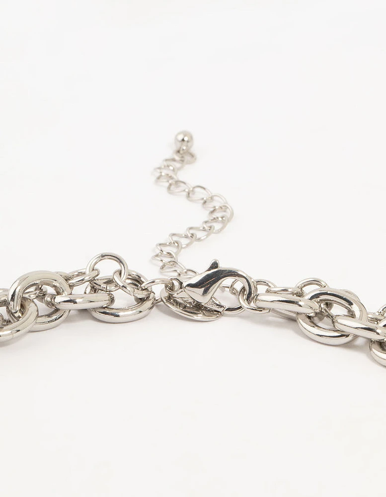 Silver Layered Heart Charm Necklace