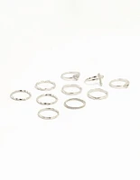 Silver Gothic Cross & Twisted Stacking Rings 12-Pack