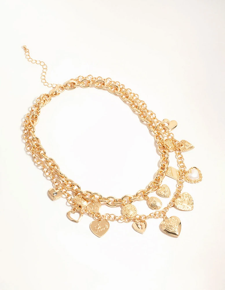 Gold Layered Heart Charm Necklace