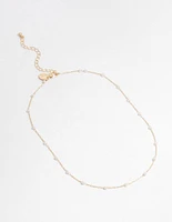 Gold Fine Pearl Station Necklace