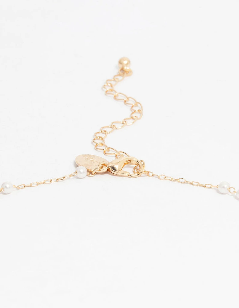 Gold Fine Pearl Station Necklace