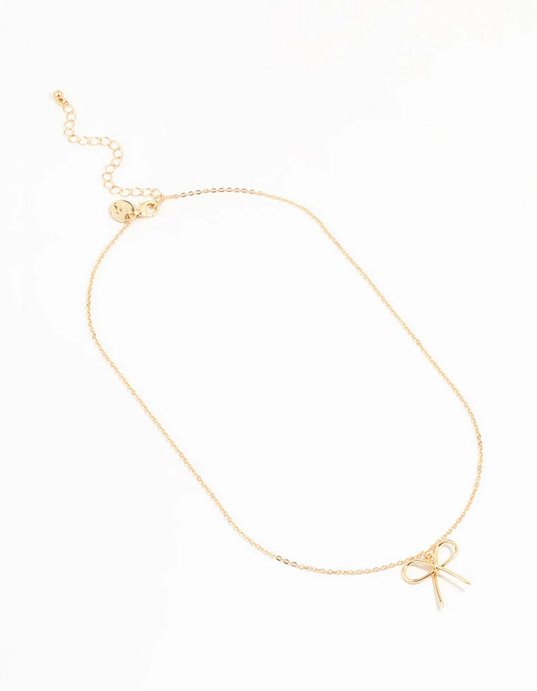 Gold Fine Metal Bow Necklace