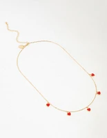 Gold Red Enamel Heart Necklace