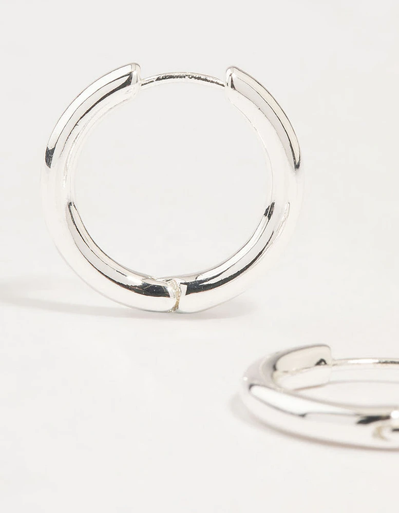 Silver Round Medium Huggie Earrings