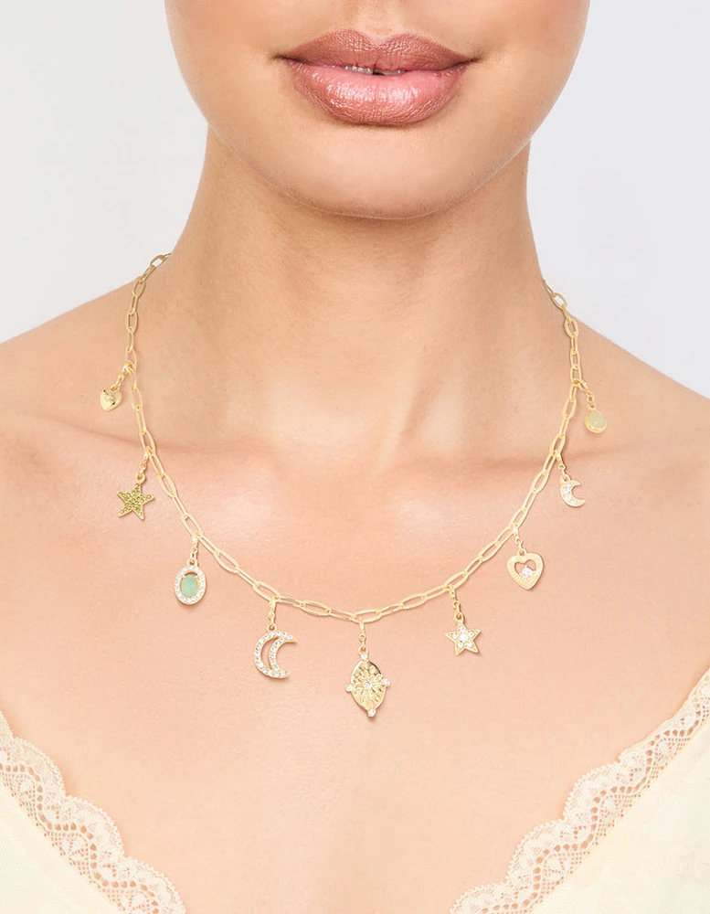 Gold Plated Celestial Charm Necklace