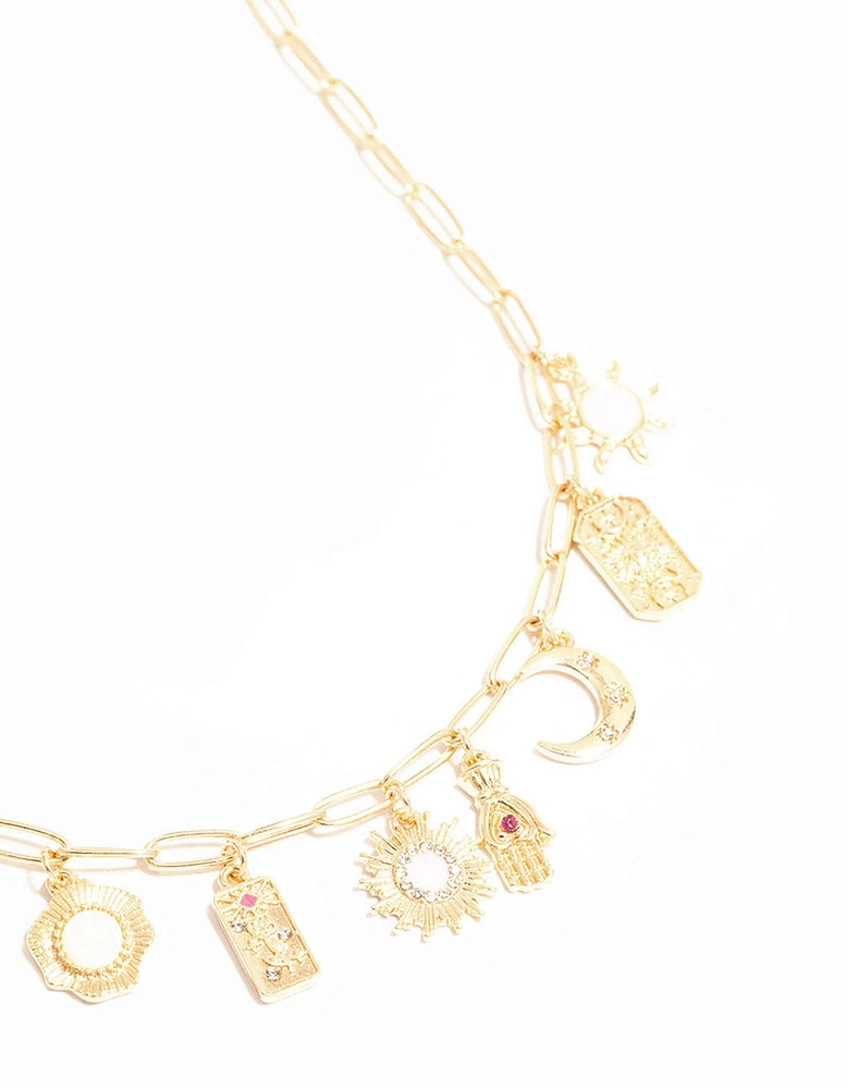 Gold Celestial Themed Charm Necklace