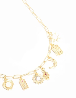 Gold Celestial Themed Charm Necklace