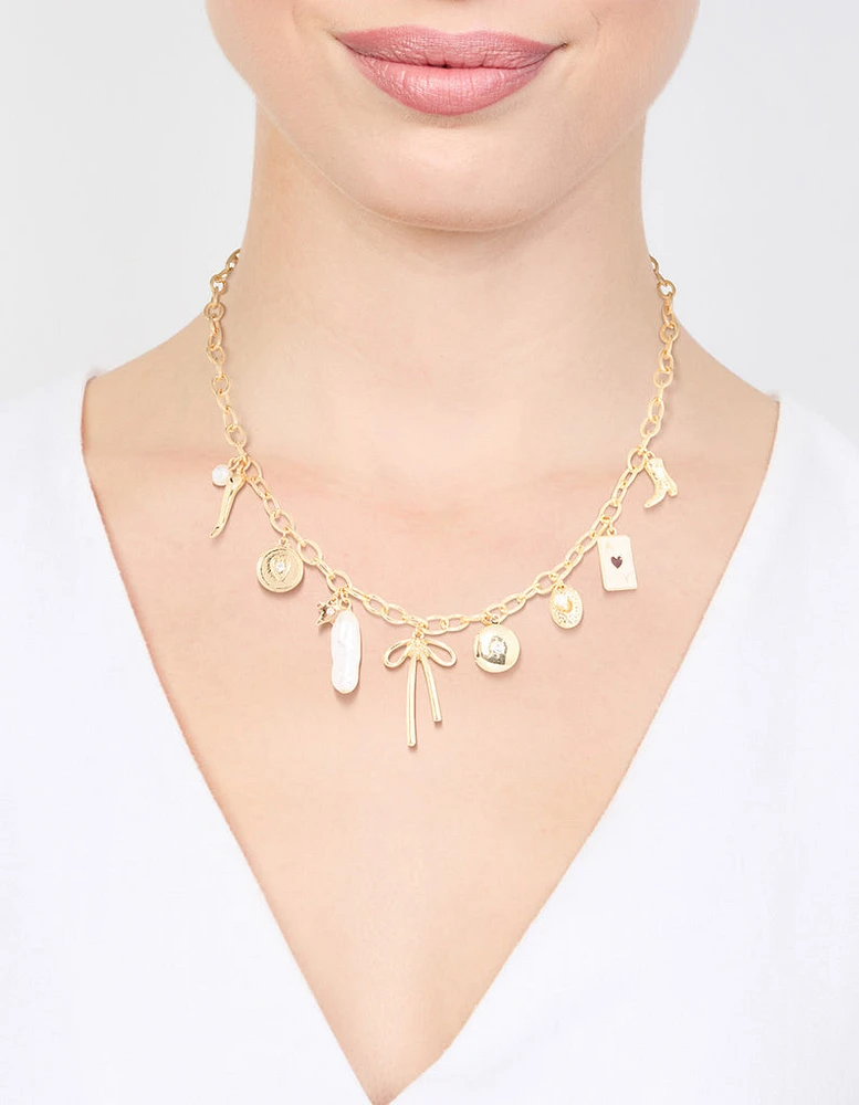 Gold Plated Bow & Star Charm Necklace