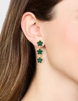 Gold Plated Emerald Flower Trio Drop Earrings
