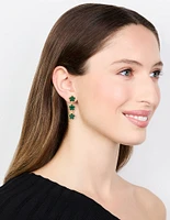 Gold Plated Emerald Flower Trio Drop Earrings