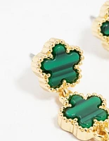 Gold Plated Emerald Clover Trio Drop Earrings