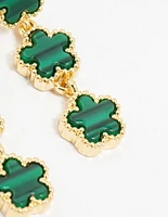 Gold Plated Emerald Clover Trio Drop Earrings