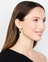 Gold Plated Emerald Clover Hoop Drop Earrings