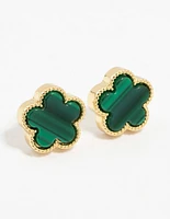 Gold Plated Emerald Clover Stud Earrings