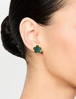 Gold Plated Emerald Flower Stud Earrings