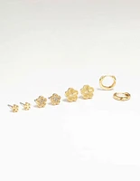 Gold Plated Brass Mini Flower Earrings 4-Pack