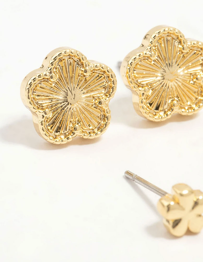 Gold Plated Brass Mini Clover Earrings 4-Pack