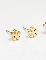 Gold Plated Brass Mini Flower Earrings 4-Pack