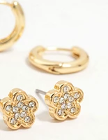 Gold Plated Brass Mini Clover Earrings 4-Pack