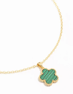 Gold Plated Emerald Flower Pendant Necklace