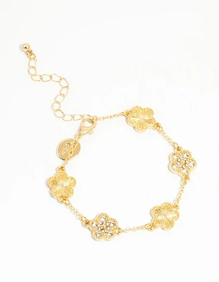 Gold Plated Brass Flower Bracelet