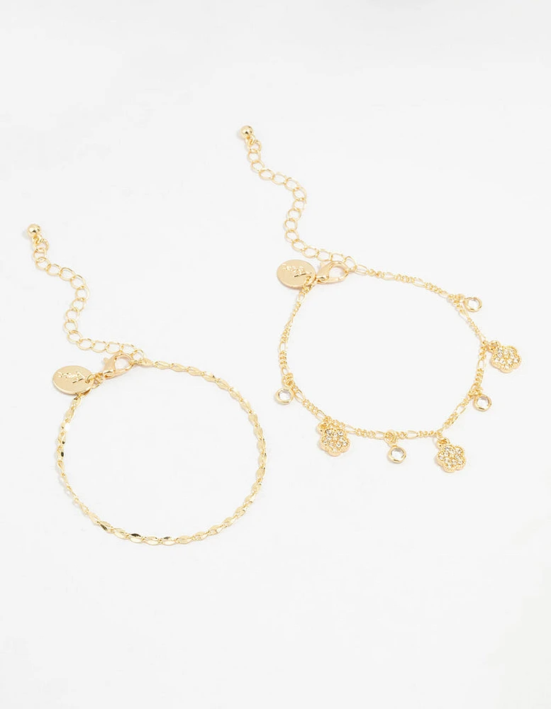 Gold Plated Mini Clover Bracelets 2- Pack