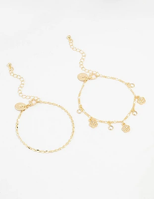 Gold Plated Mini Clover Bracelets 2- Pack