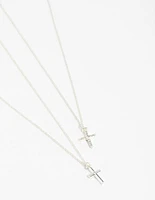 Silver Plain & Diamante Cross Pendant Necklaces 2-Pack