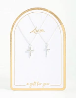 Silver Plain & Diamante Cross Pendant Necklaces 2-Pack