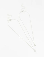 Silver Plain & Diamante Cross Pendant Necklaces 2-Pack