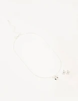 Silver Bow Necklace and Earrings Set