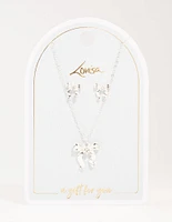 Silver Bow Necklace and Earrings Set