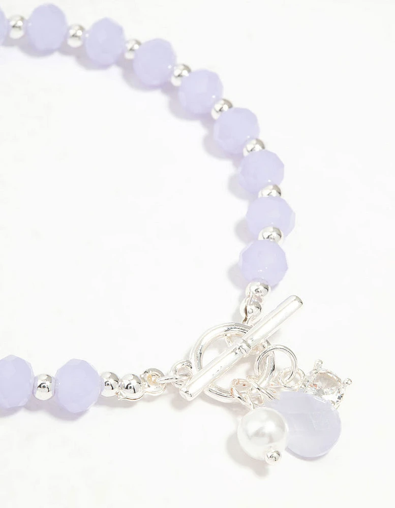 Silver Pearl & Diamante Beaded T&O Bracelet